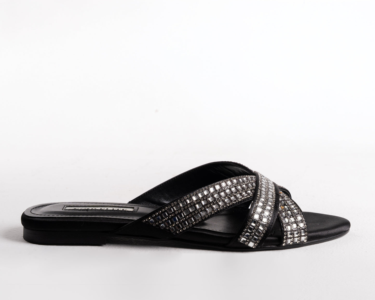 Black Rhinestone Flat Sandals