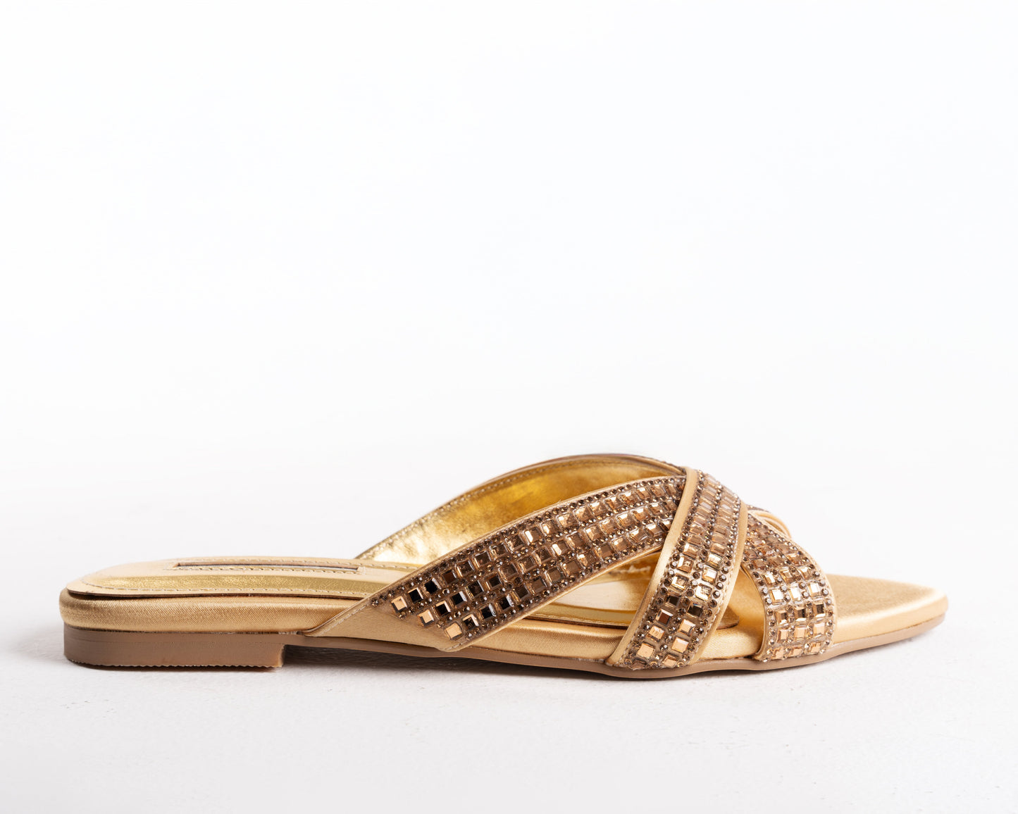 Gold Rhinestone Flat Sandals