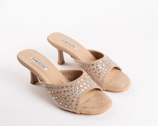 Nude Sparkle Kitten Heel Mules