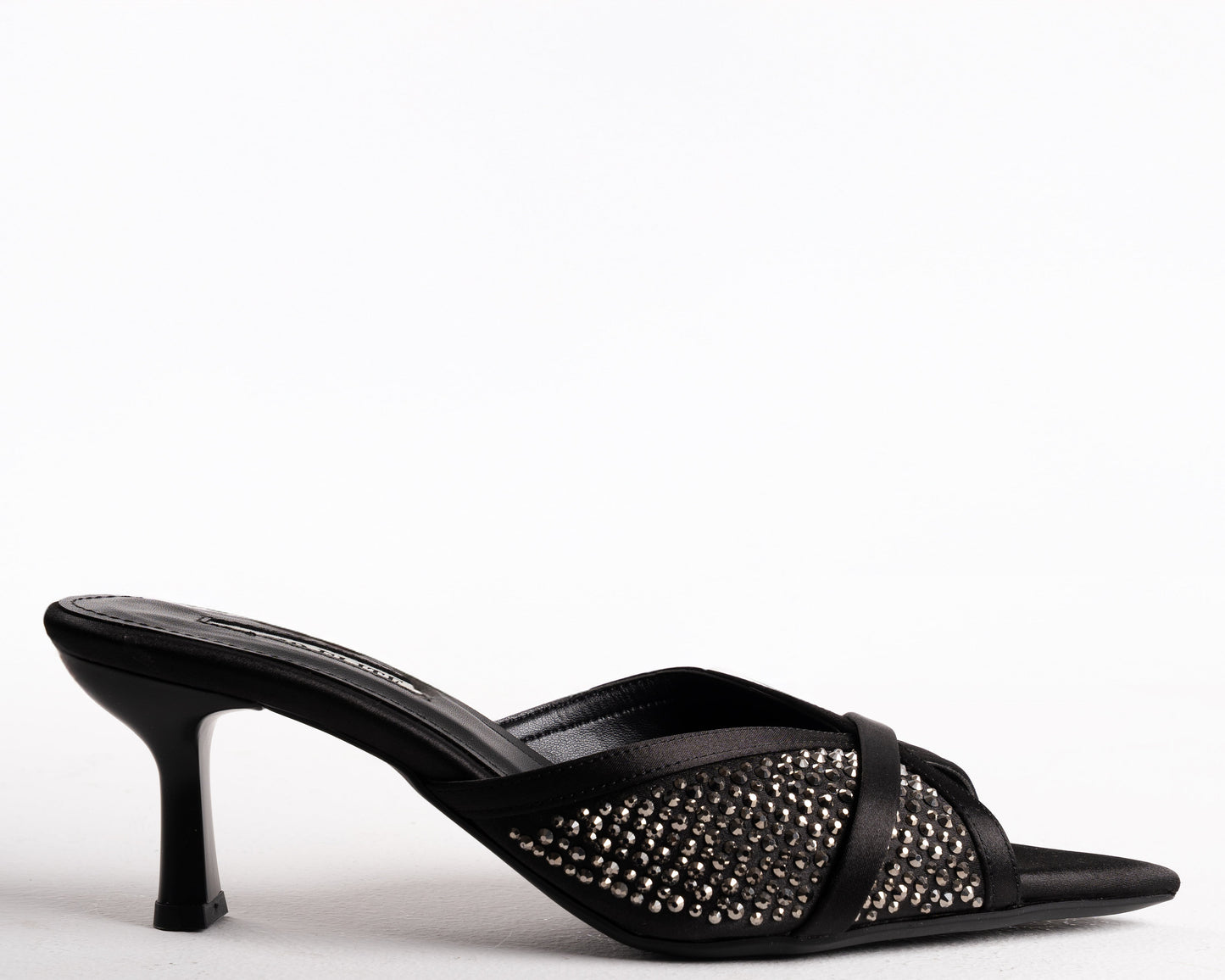 Black Embellished Pointed Toe Stiletto Mules