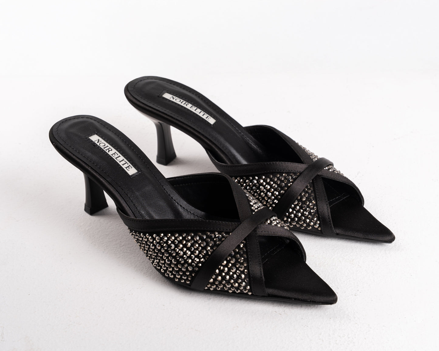 Black Embellished Pointed Toe Stiletto Mules