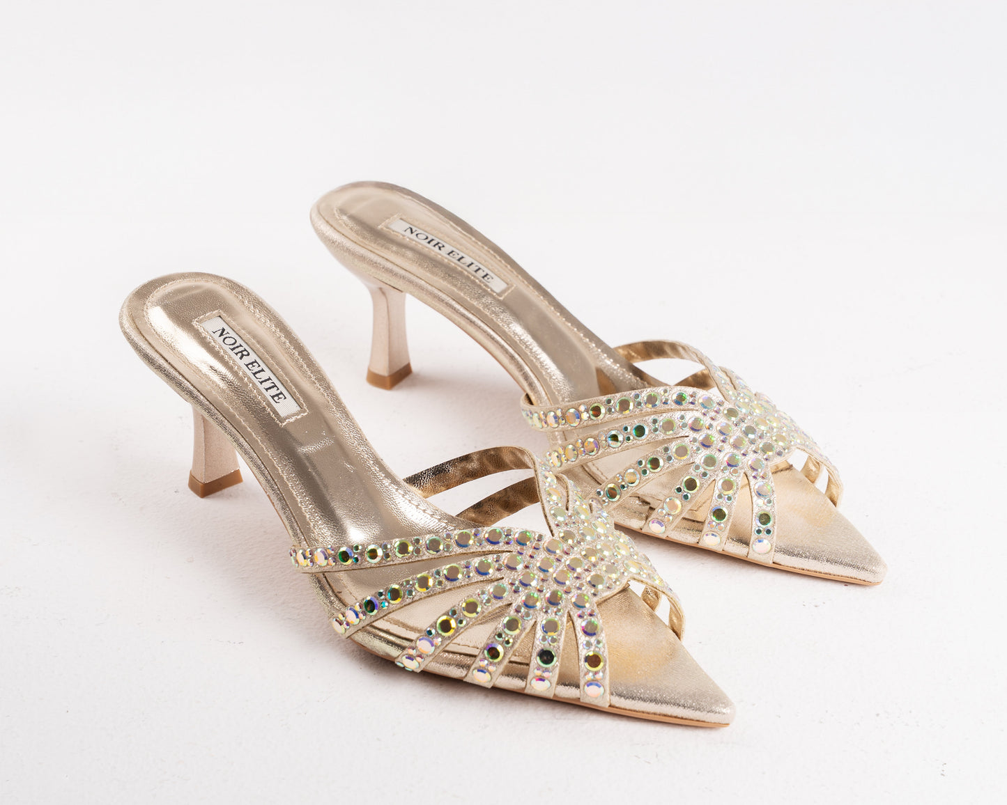 Nude Embellished Stiletto Mules