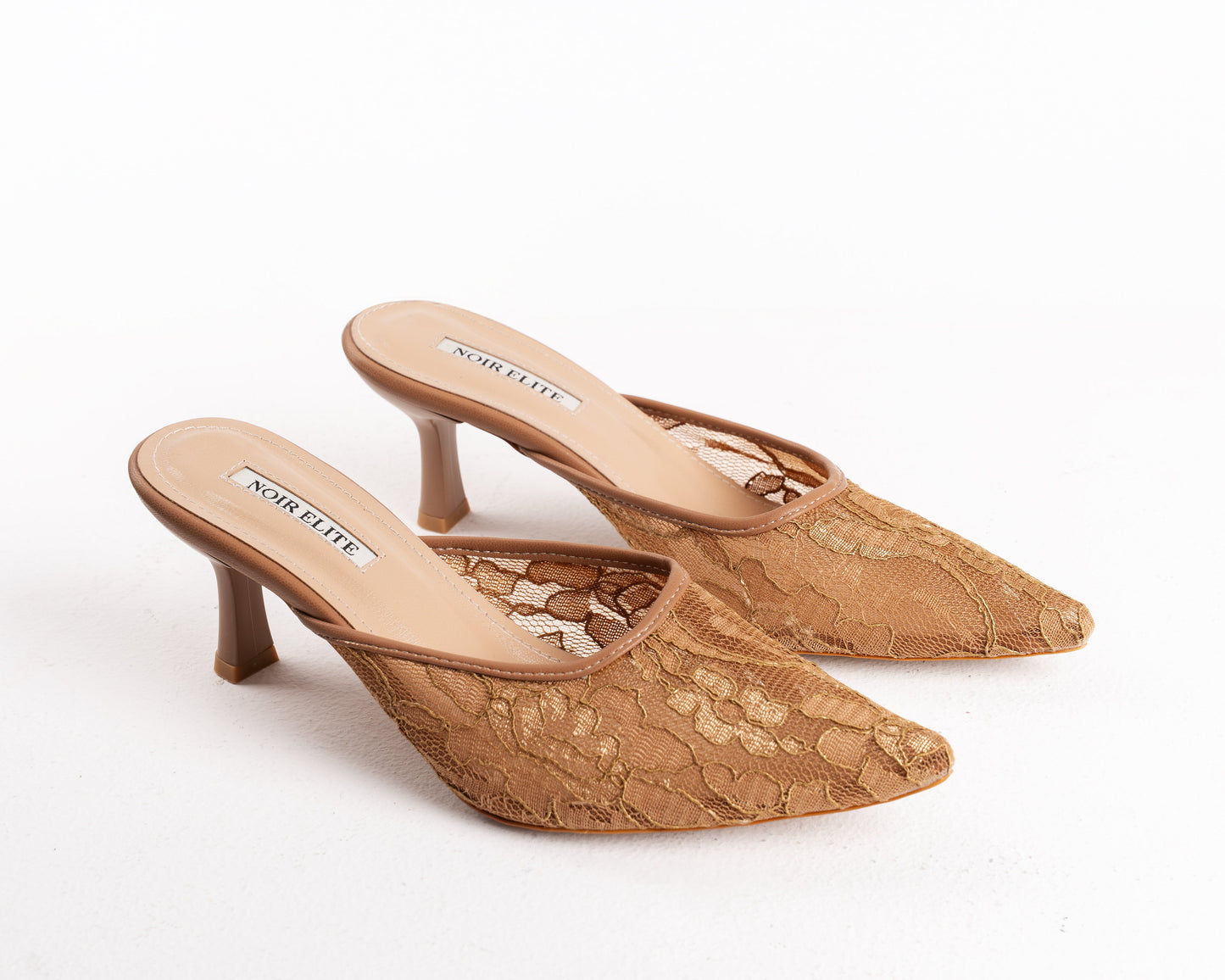 Nude Lace Stiletto Mules