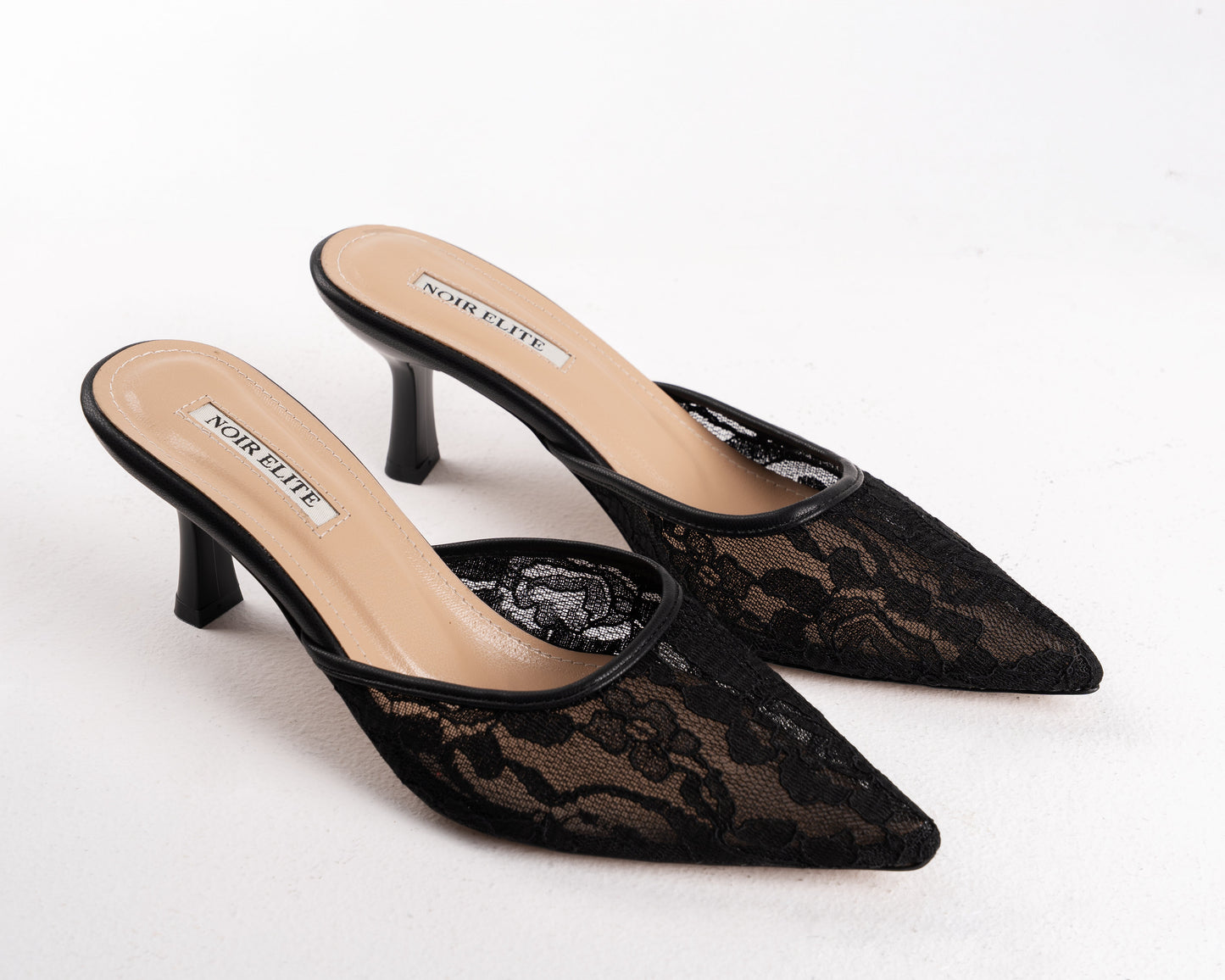 Black Lace Stiletto Mules