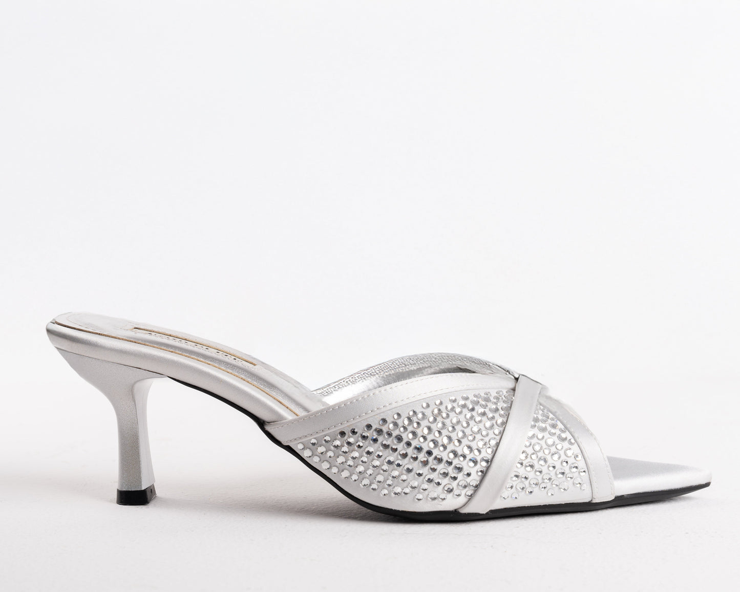 Silver Embellished Pointed Toe Stiletto Mules