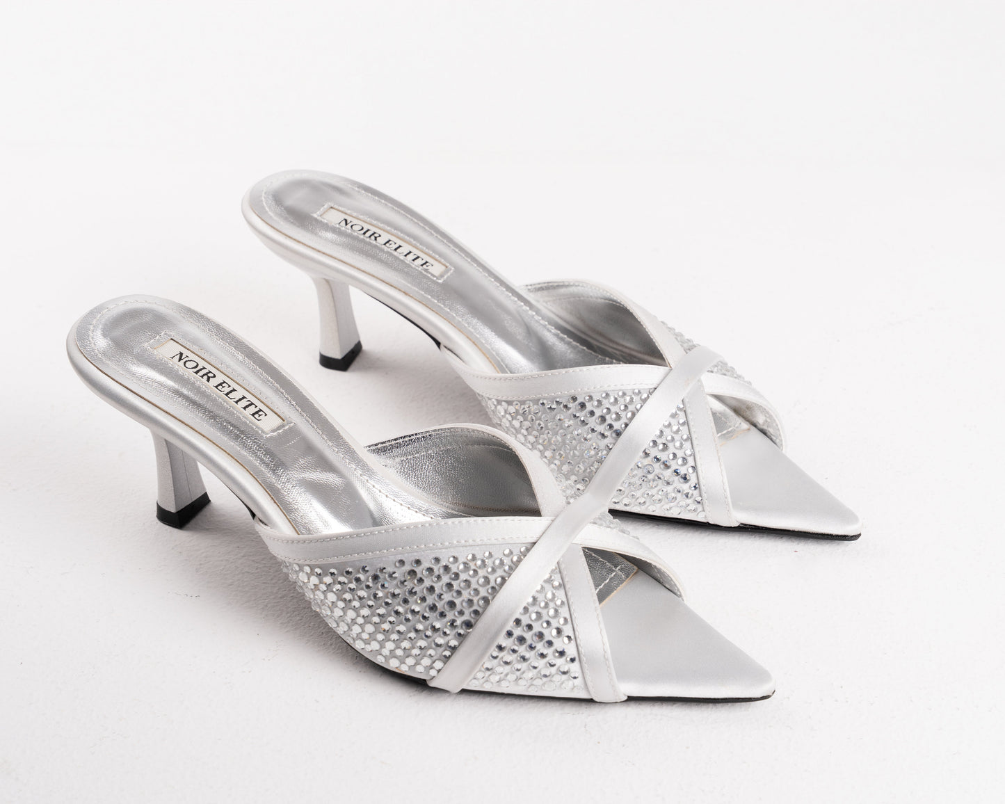 Silver Embellished Pointed Toe Stiletto Mules