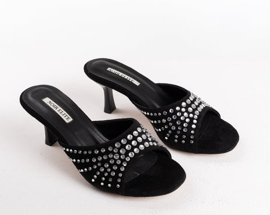 Black Sparkle Kitten Heel Mules