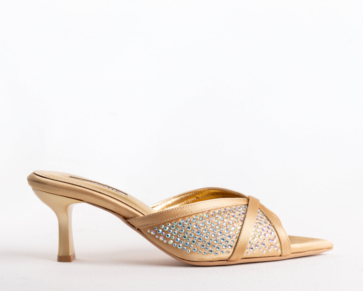 Gold Embellished Pointed Toe Stiletto Mules