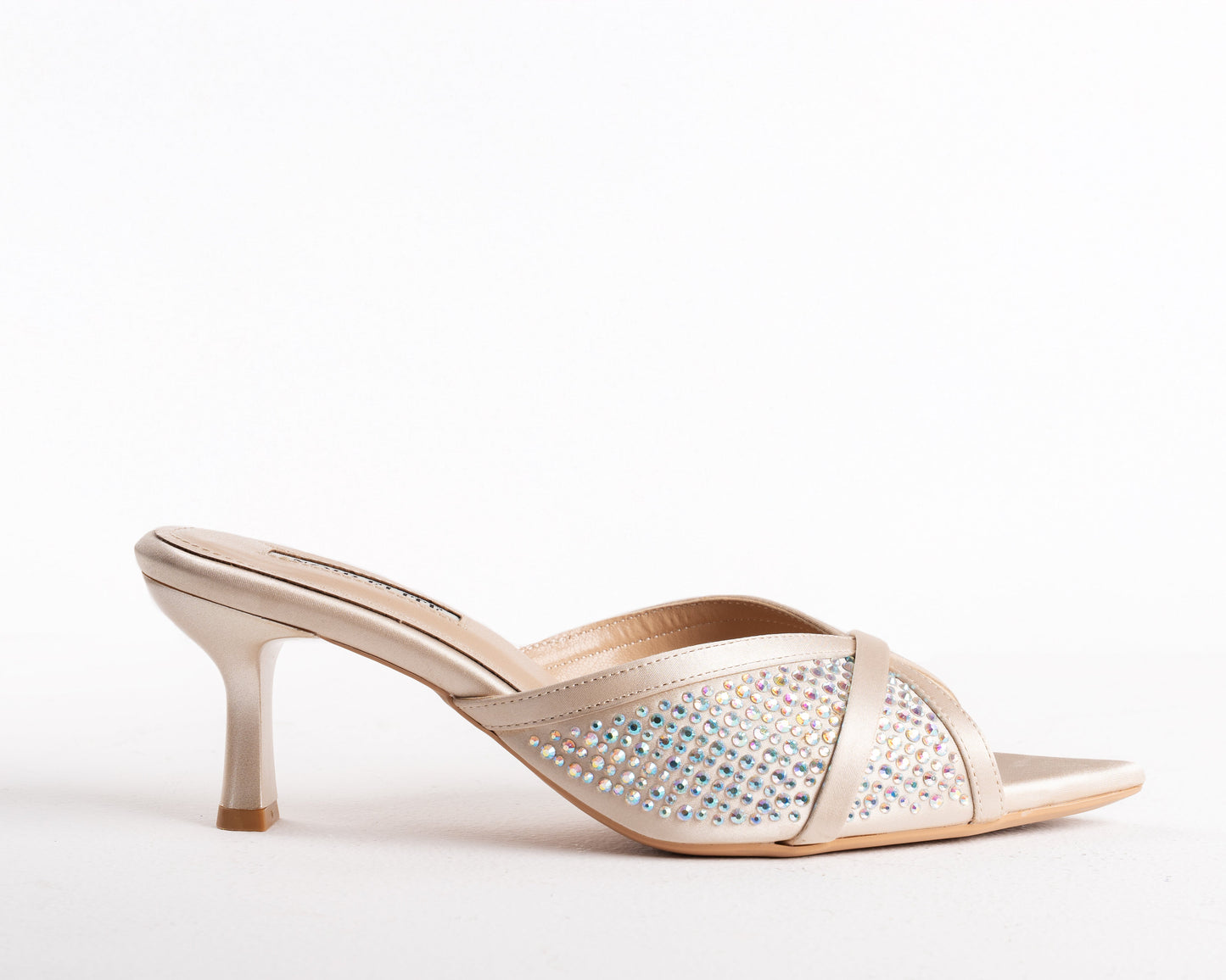 Nude Embellished Pointed Toe Stiletto Mules