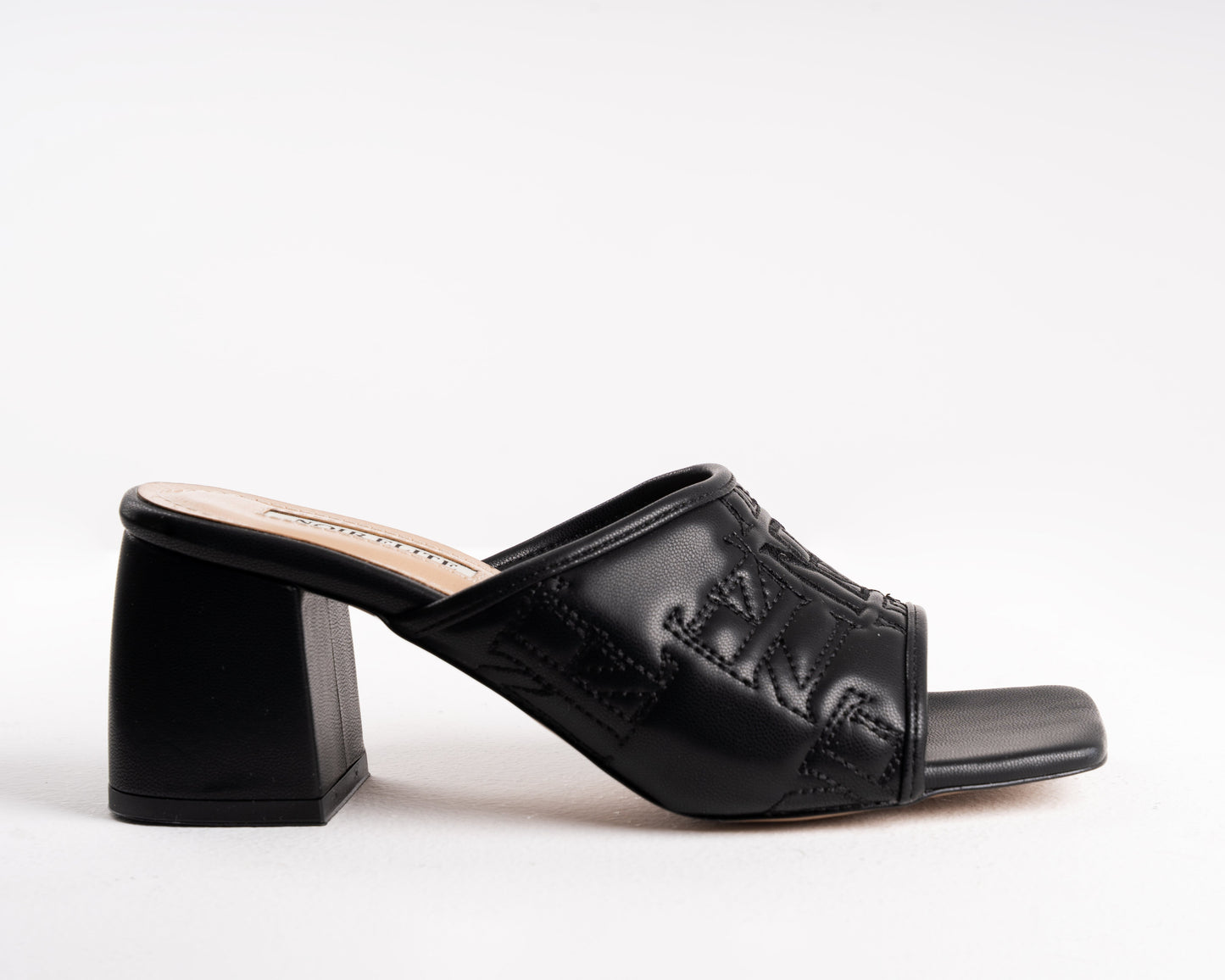 Black Quilted Block Heel Mules