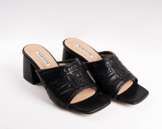Black Quilted Block Heel Mules