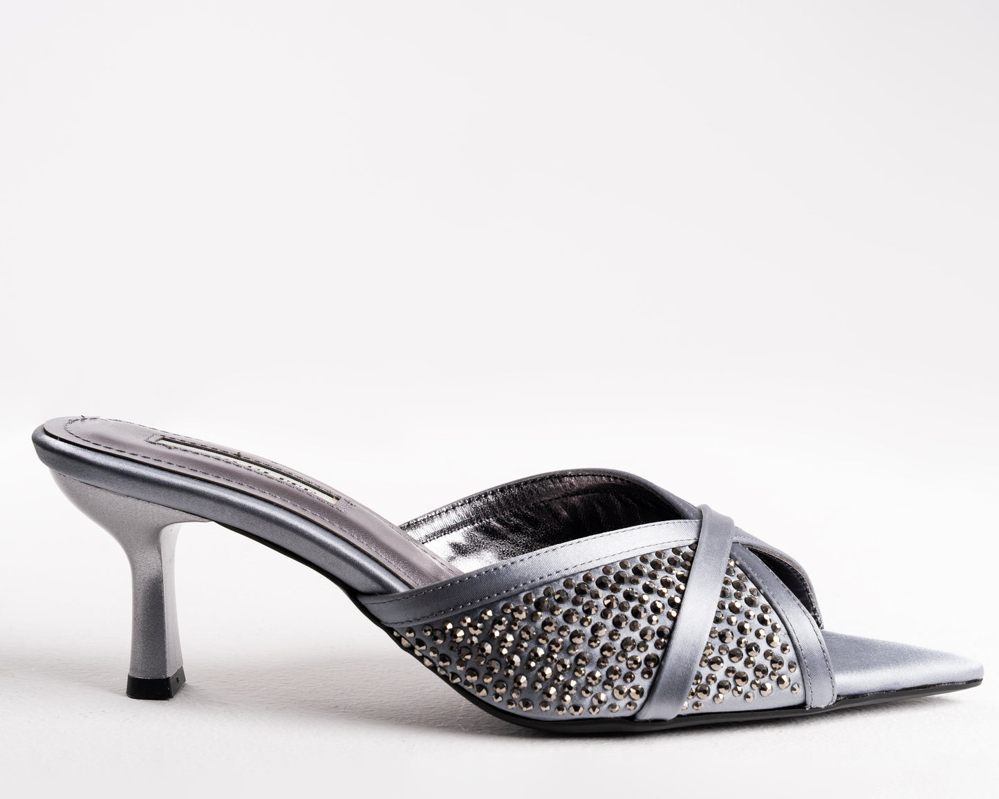 Silver Embellished Pointed Toe Stiletto Mules