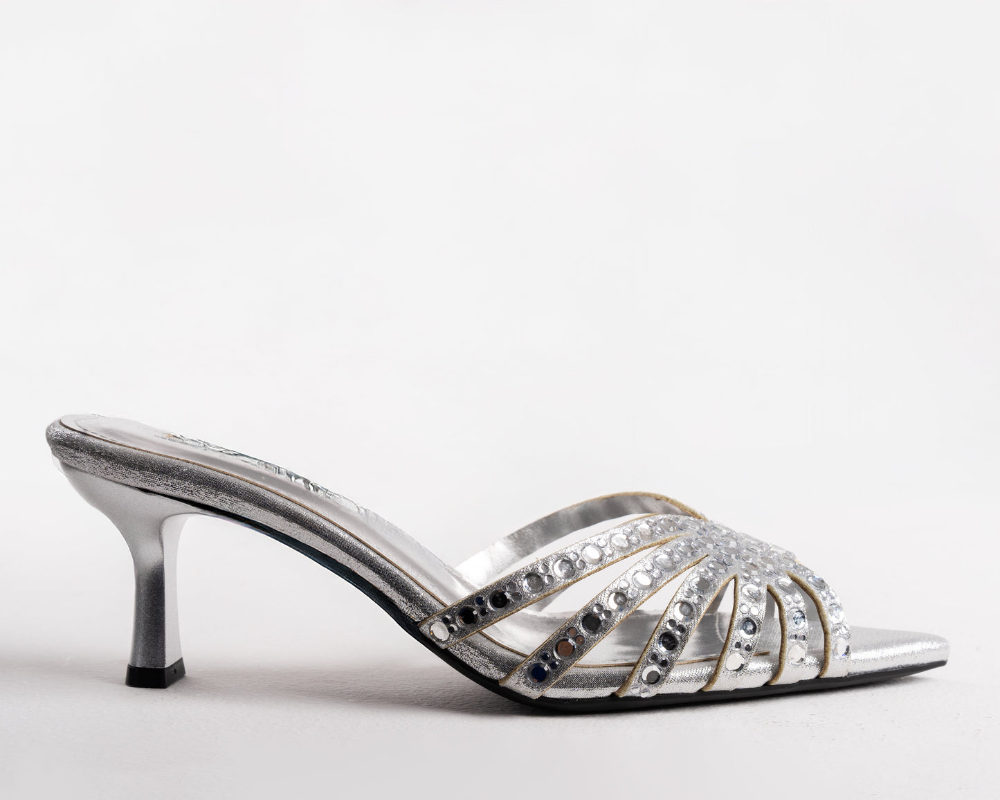 Silver Embellished Stiletto Mules