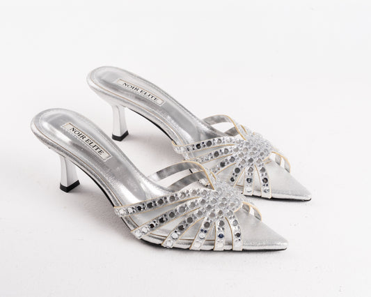 Silver Embellished Stiletto Mules