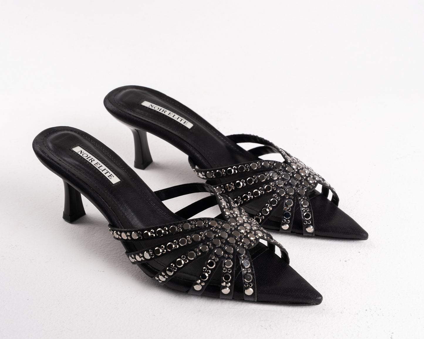 Black Embellished Stiletto Mules
