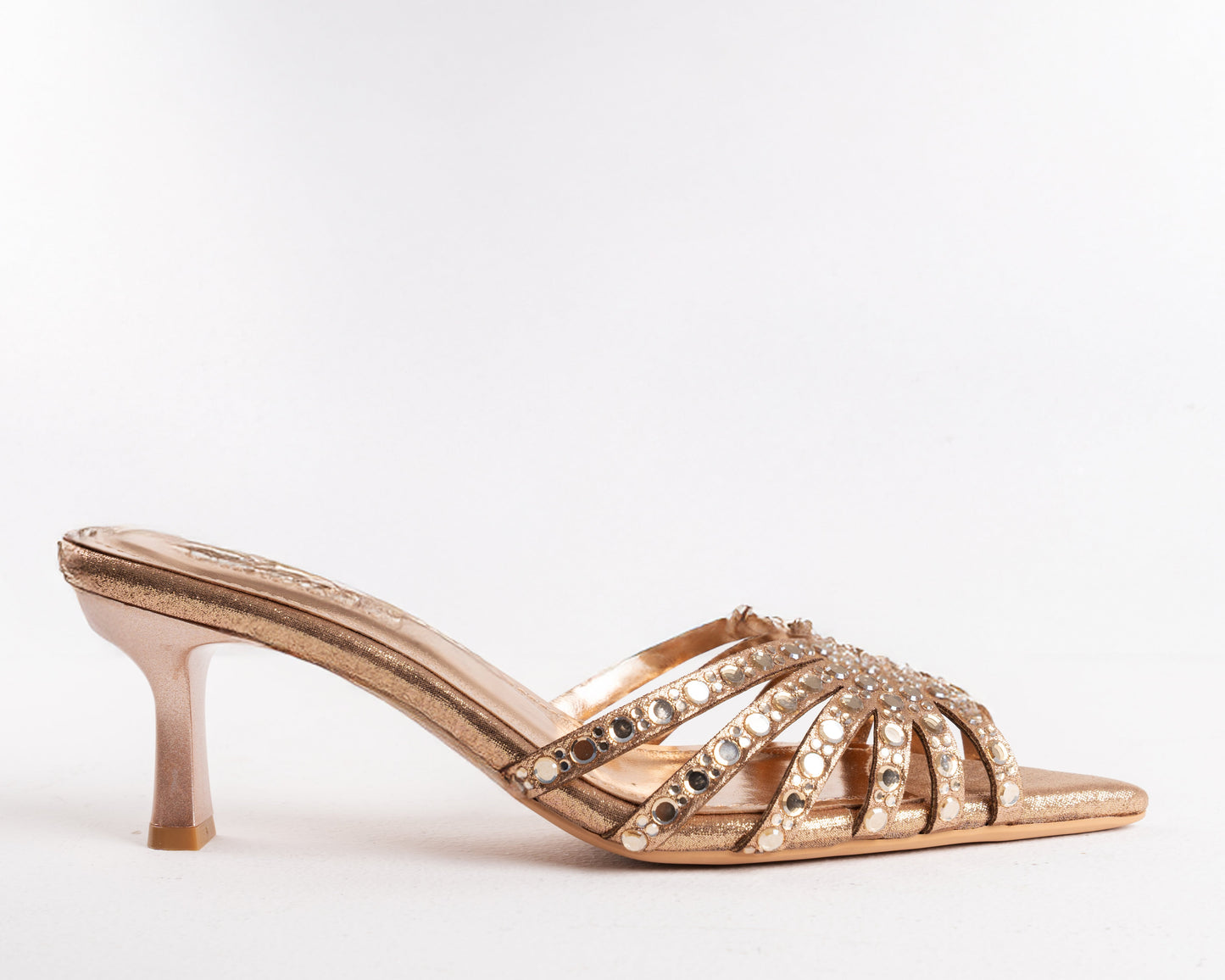 Rose Gold Embellished Stiletto Mules